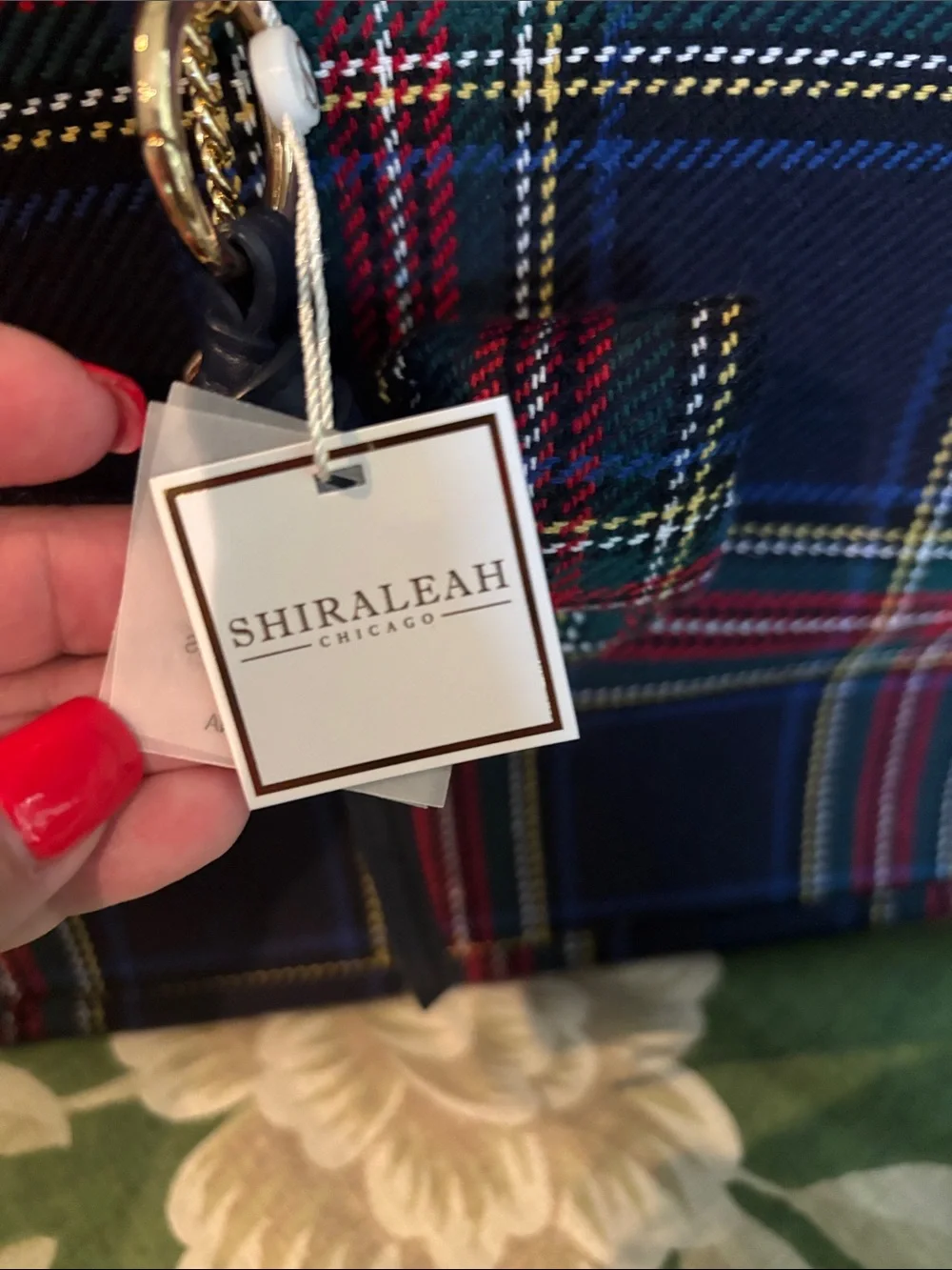 Shiraleah Plaid Tote Bag with Bow Accent - Navy Red Green - Picture 2 of 6